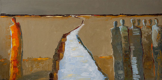 abstract figurative painting, contemporary artwork, shelby mcquilkin, exile, lonely, earth tones, division, original artwork, spiritaul artwork